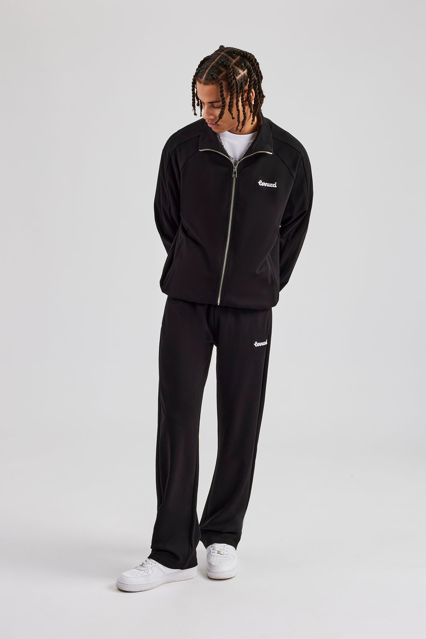 Raglan Embroidered Track Jacket - Black